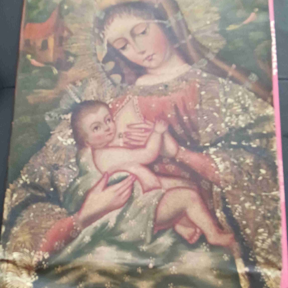 Peru 18th Century MADONNA WITH Christ lactate Painting,Cuzco 10'x16' Unframed,